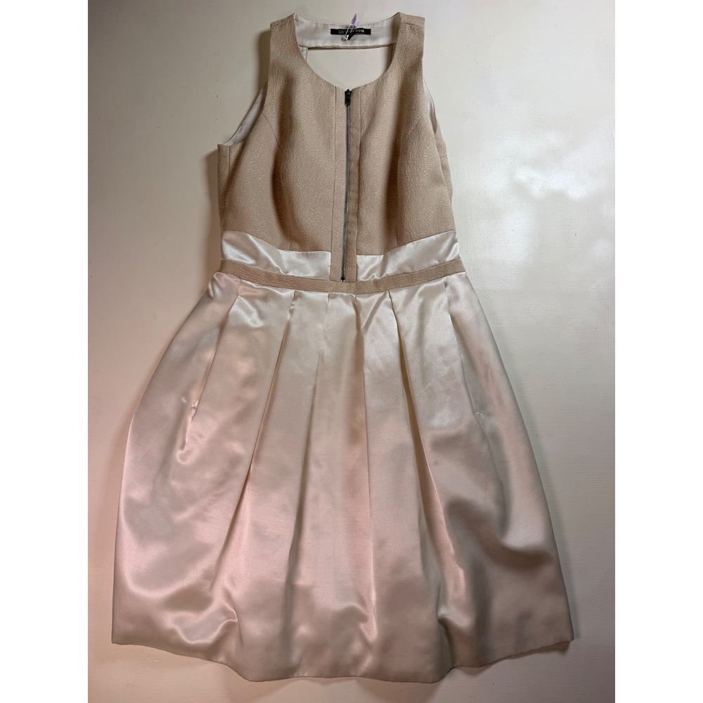 Gianni Bini Fit and Flare Dress Women Size 4 Champagne Cream Excellent Satin Zip